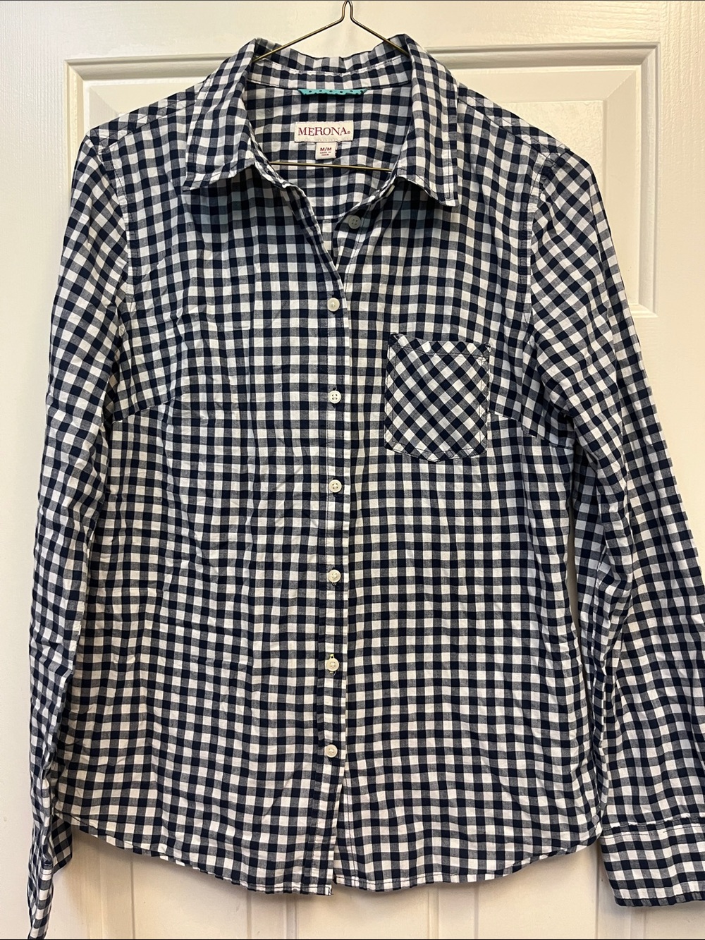 Merona Black & White Gingham shirt M